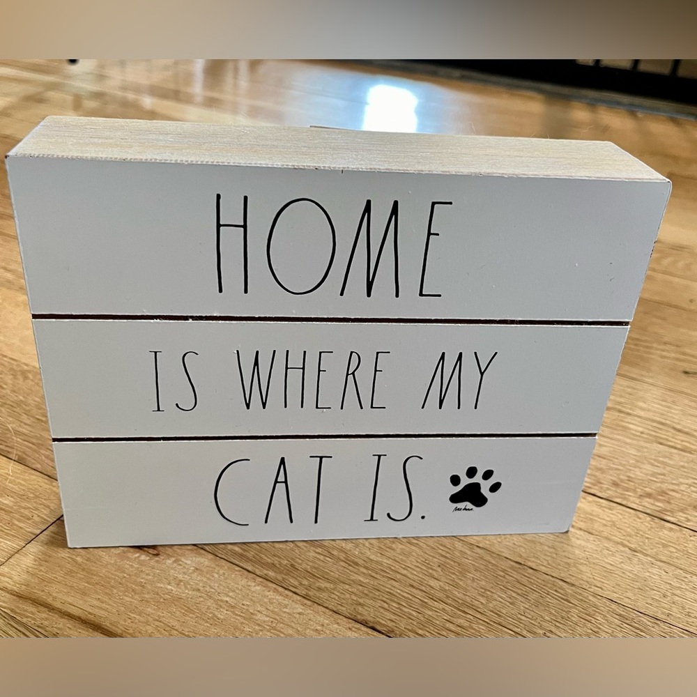 Rae Dunn Wooden HOME IS WHERE MY CAT IS Home Decor
